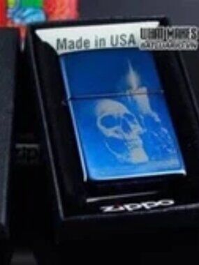 Cool Indigo Blue Skull & Candle Zippo Lighter